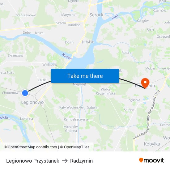 Legionowo Przystanek to Radzymin map