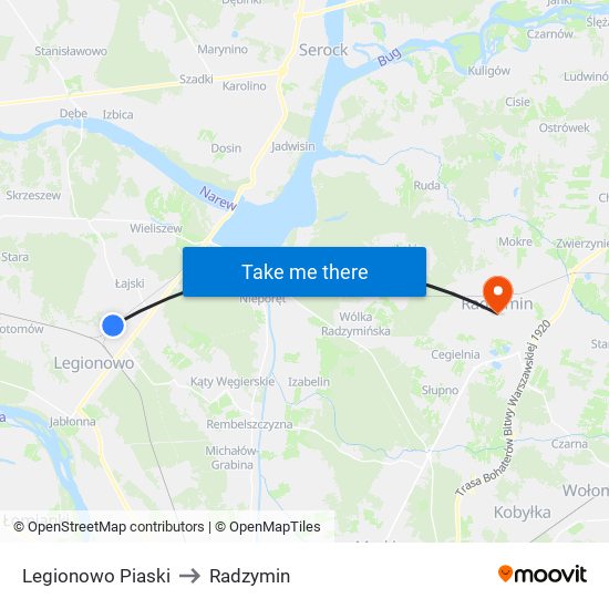 Legionowo Piaski to Radzymin map