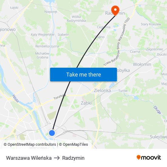 Warszawa Wileńska to Radzymin map