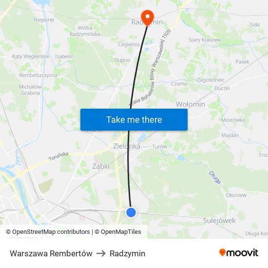 Warszawa Rembertów to Radzymin map