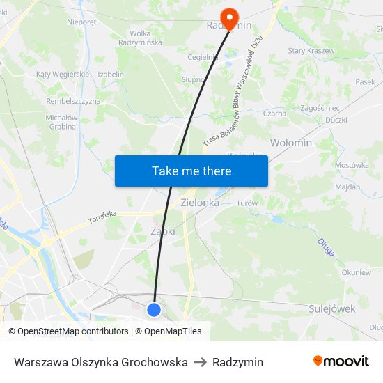 Warszawa Olszynka Grochowska to Radzymin map