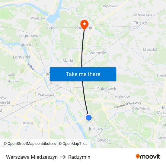 Warszawa Miedzeszyn to Radzymin map