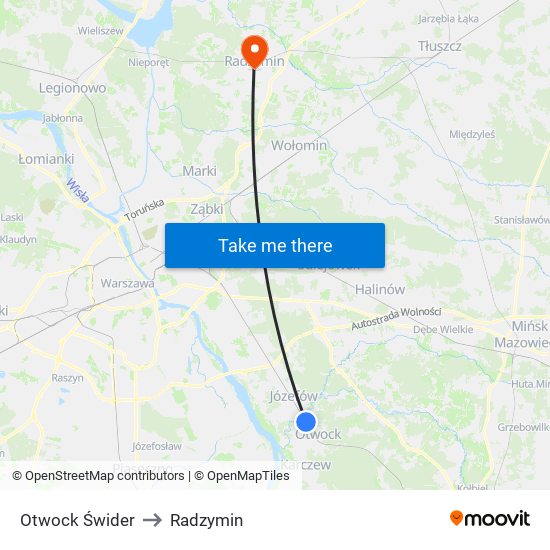 Otwock Świder to Radzymin map