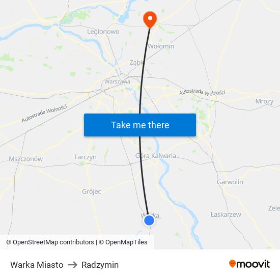 Warka Miasto to Radzymin map