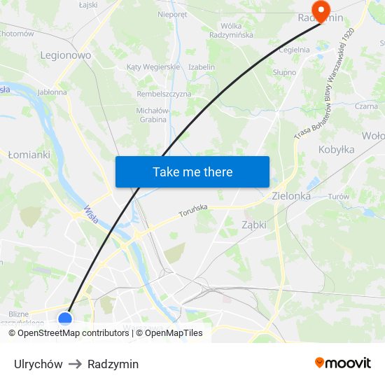 Ulrychów to Radzymin map