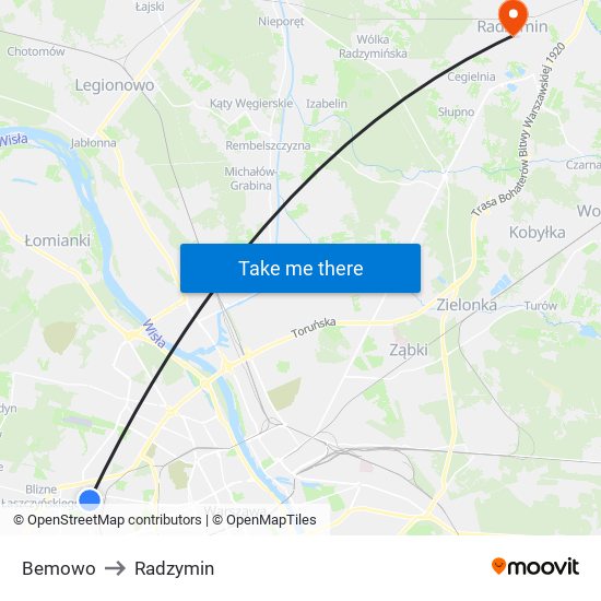 Bemowo to Radzymin map