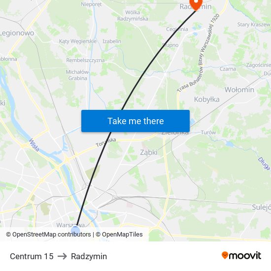 Centrum 15 to Radzymin map