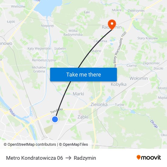 Metro Kondratowicza 06 to Radzymin map