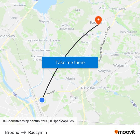 Bródno to Radzymin map