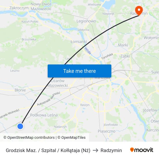 Grodzisk Maz. / Szpital / Kołłątaja (Nż) to Radzymin map