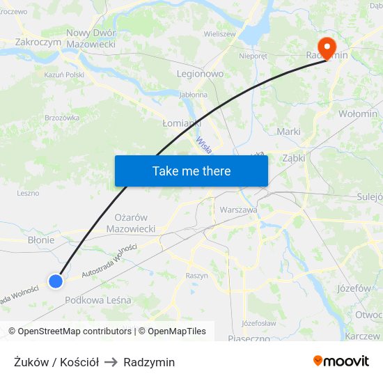 Żuków / Kościół to Radzymin map