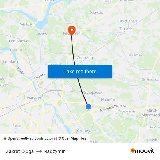 Zakręt Długa to Radzymin map