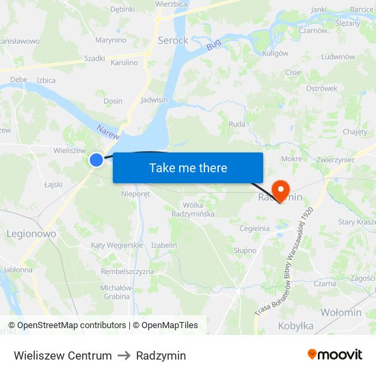 Wieliszew Centrum to Radzymin map