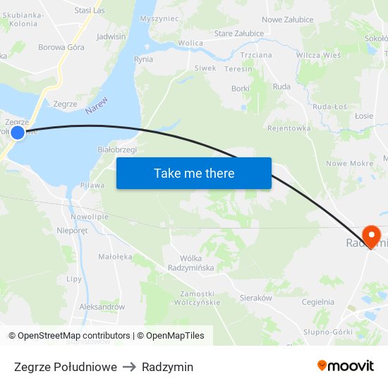 Zegrze Południowe to Radzymin map