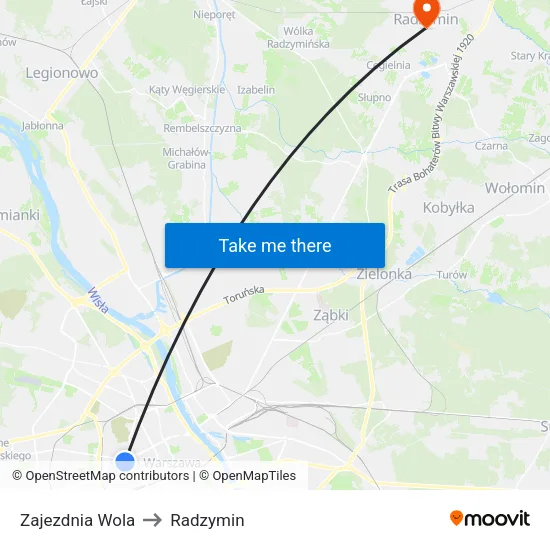 Zajezdnia Wola to Radzymin map