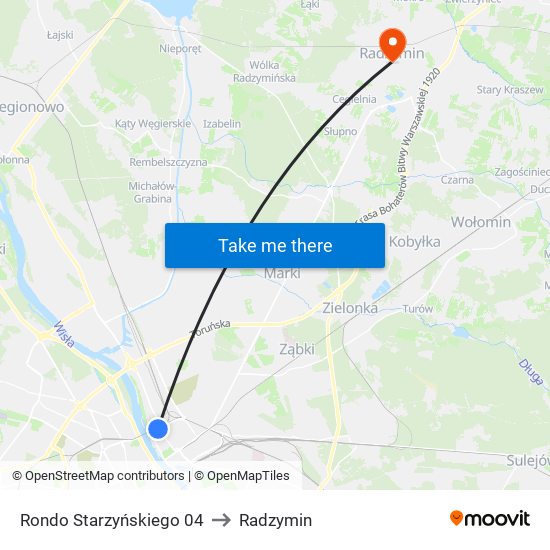 Rondo Starzyńskiego to Radzymin map