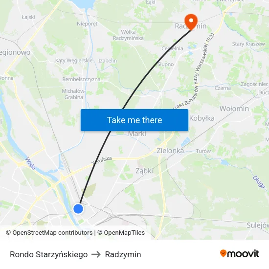 Rondo Starzyńskiego to Radzymin map