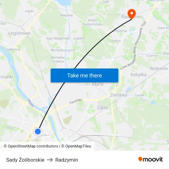 Sady Żoliborskie to Radzymin map
