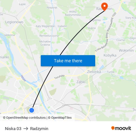 Niska to Radzymin map