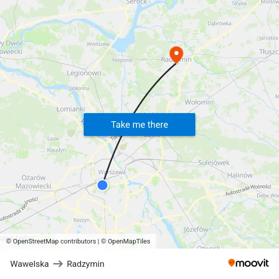 Wawelska to Radzymin map