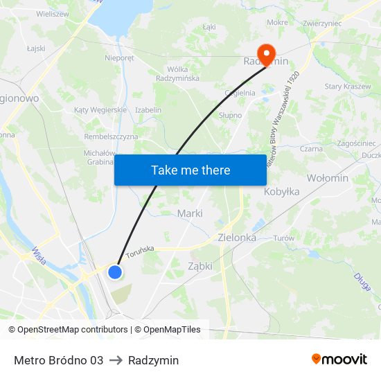 Metro Bródno 03 to Radzymin map