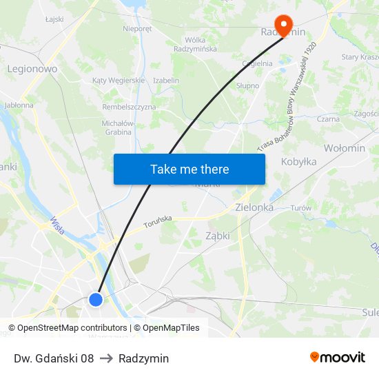 Dw. Gdański 08 to Radzymin map