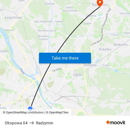 Okopowa 04 to Radzymin map