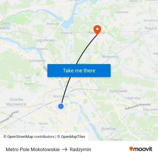 Metro Pole Mokotowskie to Radzymin map