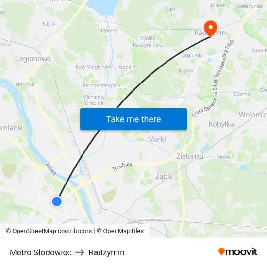Metro Słodowiec to Radzymin map