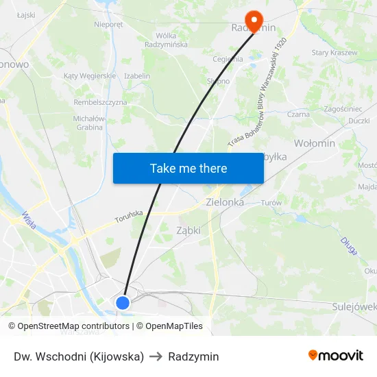 Dw. Wschodni (Kijowska) to Radzymin map