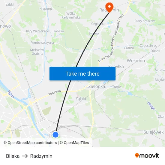 Bliska to Radzymin map
