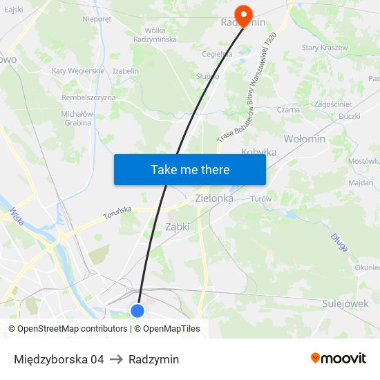 Międzyborska to Radzymin map