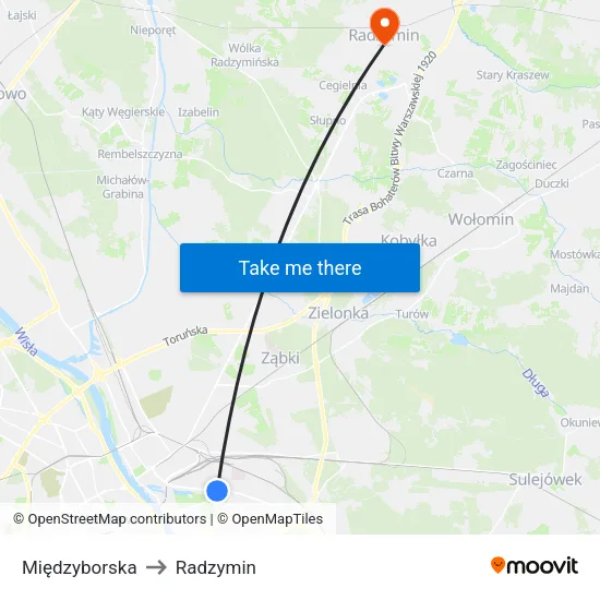 Międzyborska to Radzymin map