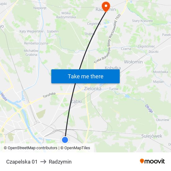 Czapelska to Radzymin map