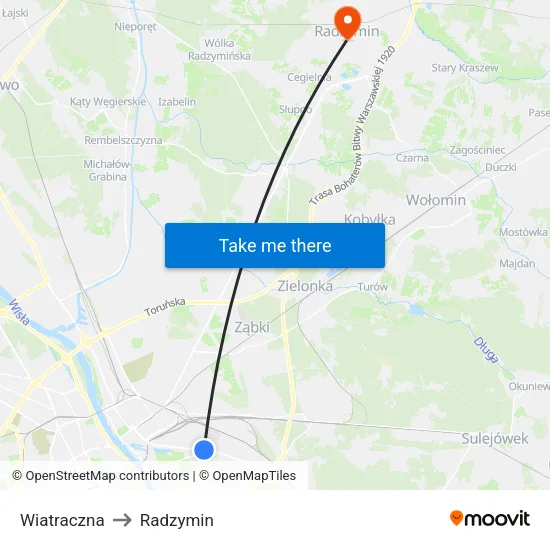 Wiatraczna to Radzymin map
