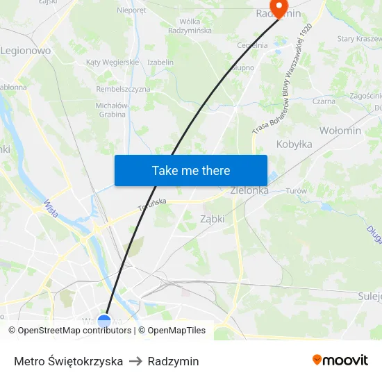 Metro Świętokrzyska to Radzymin map