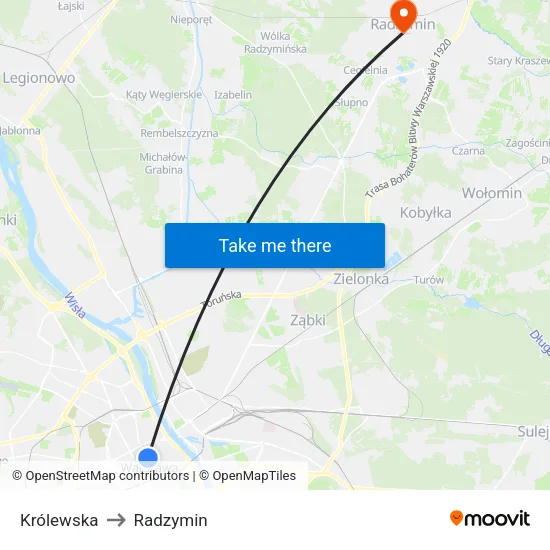 Królewska to Radzymin map