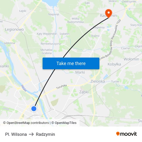 Pl. Wilsona to Radzymin map