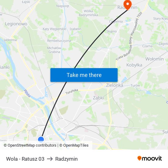 Wola - Ratusz 03 to Radzymin map