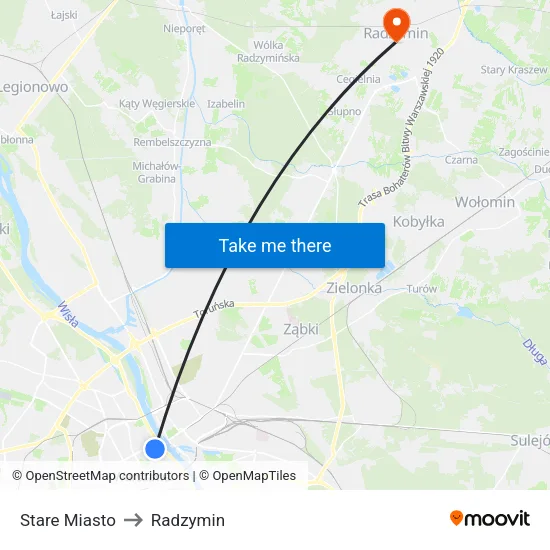 Stare Miasto to Radzymin map