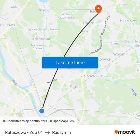 Ratuszowa-Zoo to Radzymin map