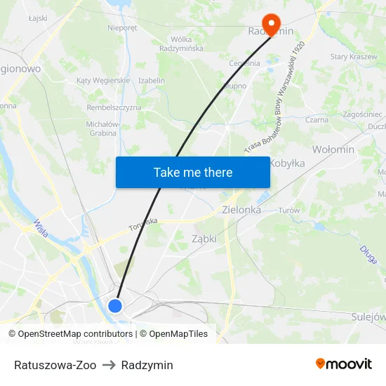 Ratuszowa - Zoo to Radzymin map
