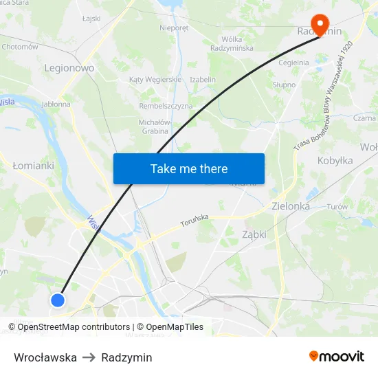 Wrocławska to Radzymin map