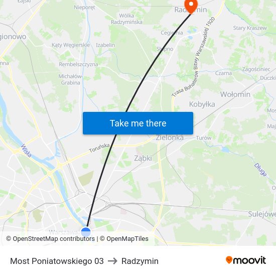 Most Poniatowskiego to Radzymin map