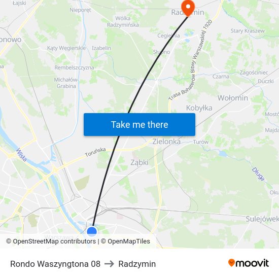 Rondo Waszyngtona to Radzymin map