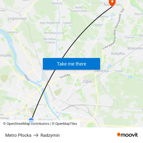 Metro Płocka to Radzymin map