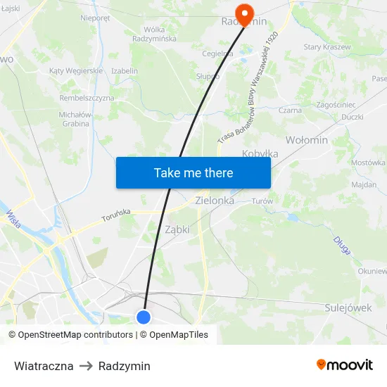 Wiatraczna to Radzymin map