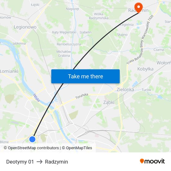 Deotymy to Radzymin map