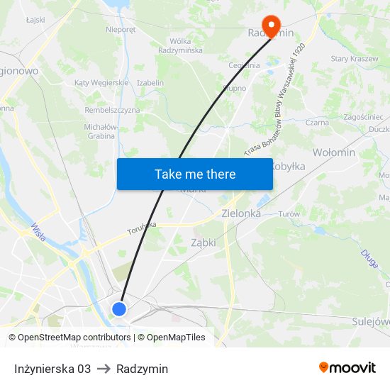 Inżynierska 03 to Radzymin map