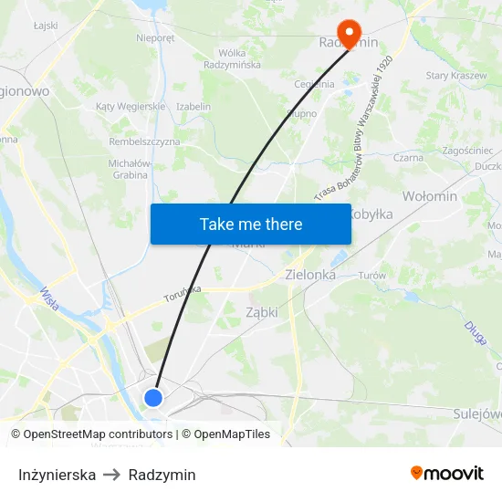 Inżynierska to Radzymin map